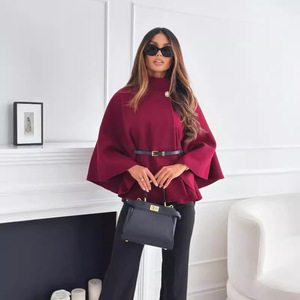 Customised Winter Batwing-Sleeve Button-Front <strong>Coat</strong> Stylish Solid-Colour Belted Polyester Cape <strong>Coat</strong> Ladies' Party Cape <strong>Dress</strong> - Product Image 2