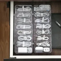 Boîte de rangement transparente pour câbles avec couvercle, en plastique, pour chargeurs de bureau, avec séparateurs, vente en gros