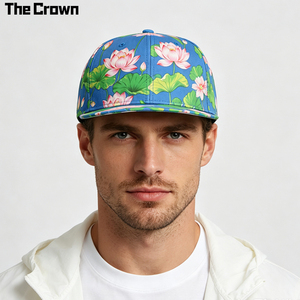 Custom Logo All Over Lotus Print 6 Panel <b>Flat</b> Brim Cap Wholesale Bulk Water Garden Floral <b>Hat</b> Structured Manufacturer - Product Image 1