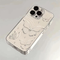 Coque de Téléphone Mobile Transparente Motif Papillon Tendance et Féminin, Compatible avec iPhone 17 16 15 14 13 12 11 8 7 Xr Xs Pro Max