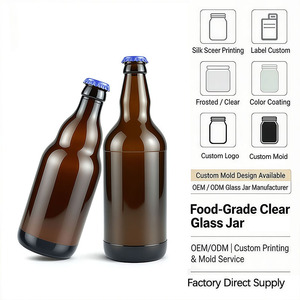 高品质空瓶 350ml 500ml 750ml 琥珀色定制玻璃啤酒瓶，带皇冠盖，适用于饮料、家庭酿造、蜂蜜酒、苹果酒、康普茶 - Product Image 2