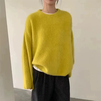 Gebürsteter Polyester-Viskose-Mohair-Strickpullover, Täglicher Flauschiger Locker Sitzender Nerzfell-Pullover mit Rundhalsausschnitt, Übergroßer Damen-Strickpullover