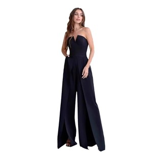 Combinaison en satin pour femme, couleur unie, taille mi-haute, sans bretelles, jambes larges, style bureau élégant, style navetteur, blanc, noir, rouge - Product Image 5