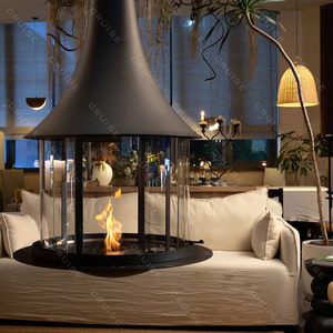 Crociera sospesa a 360 gradi girevole a legna per interni ventilato Hotel di lusso caminetto circolare sospeso in rame di colore - Product Image 5