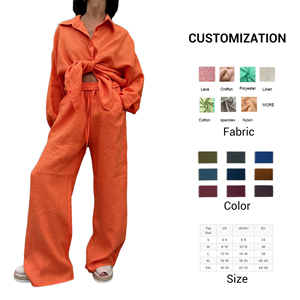 Conjunto <span class=keywords><strong>de</strong></span> Camisa y Pantalones Anchos <span class=keywords><strong>de</strong></span> Lino y Algodón para <span class=keywords><strong>Mujer</strong></span>, Otoño 2026, Corte Holgado, con Cinturón, Dos Piezas, Fabricante OEM - Product Image 6