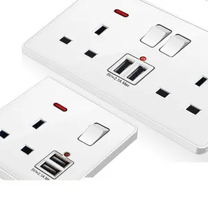 UK 13A Blanco interruptores y enchufes de pared basculantes grandes eléctricos, USB tipo C Enchufe de pared de carga rápida interruptor de luz de pared