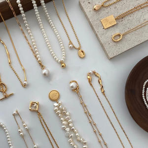 قلادة من لؤلؤ المياه العذبة العتيق بتخفيضات كبيرة ، قلادة فاخرة من الفولاذ المقاوم للصدأ بسلسلة ذهبية عيار 18 قيراط ، مجوهرات نسائية - Product Image 2