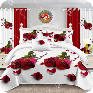 Polyester Bed Sheets Beautiful <strong>Duvet</strong> <strong>Cover</strong> with Curtain 6-piece Comforter Luxury <strong>Red</strong> Bedding Set Supplier - Product Image 1