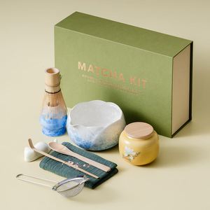 Ensemble de bols en céramique Stoneware Lenscap Matcha avec fouet en bambou et passoire en acier inoxydable, design Japandi pour la cérémonie du thé - Product Image 2