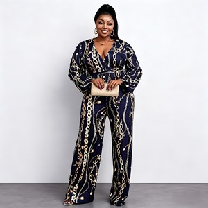 <span class=keywords><strong>Tuta</strong></span> <span class=keywords><strong>Elegante</strong></span> da Donna Taglie Forti con Stampa, Maniche Lunghe, Scollo <span class=keywords><strong>a</strong></span> V, Cintura e Gamba Larga, Ideale per Ogni Giorno, Feste e Serate - Product Image 5