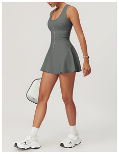 Vestido de Tenis de Una Pieza para Mujer, de Alta Elasticidad, Compresión, Comodidad, con Cremallera Delantera, Pantalones Cortos Incorporados, Falda Deportiva de Spandex/Nailon - Product Image 2