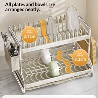 Égouttoir à vaisselle double couche multifonctionnel en métal sur pied pour cuisine