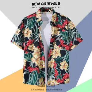 Casual Fashion Summer Printed Hawaiian Short Sleeve Tops Blouse Beach Custom Graphic Beach Hawaiian Shirts For Men