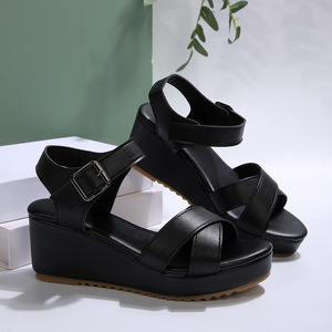 Women Summer Wedge European and American Thick Sole Open-Toe <b>Sandals</b> Buckle Roman <b>Sandals</b> Wholesale - Product Image 4