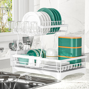 ชั้นวางจานสองชั้นพร้อมถาด ชั้นวางสำหรับระบายน้ำบนเคาน์เตอร์แบบแห้งเร็ว สำหรับอ่างล้างจานในครัว จาน ชาม อุปกรณ์ครัว ขนาด L - Product Image 1