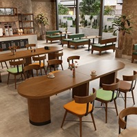 Moderne Massivholzstühle Hotel Halbkreisförmige Sitzgruppe Restaurant-Möbelset Sofa Halbrunder Esstisch Café-Shop-Tisch