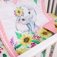 Ensemble de literie pour lit de bébé éléphant, comprend une jupe de lit rose, une couette de lit de bébé, un drap-housse, un couvre-lit doux en tournesol pour la crèche