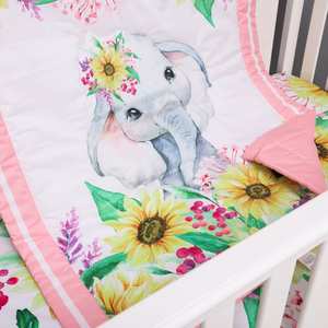 Juego de Ropa de Cama para Cuna de Bebé con Diseño de Elefante, Incluye Falda de Cuna Rosa, Edredón de Cuna, Sábana Ajustable, Juego de Ropa de Cama Suave con Diseño de Girasol para Guardería - Product Image 3