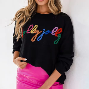OEM&amp;ODM Ladies Pulloer <strong>Knit</strong> <strong>Sweater</strong> Women Fall <strong>White</strong> Embroidery Letter Merry &amp; Bright Round Neck Casual <strong>Sweater</strong> - Product Image 2