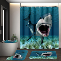 Ensemble de rideaux de douche Muyu en polyester imperméable, motif floral, dauphin et requin, 4 pièces, écologique, antidérapant, pour la décoration de salle de bain