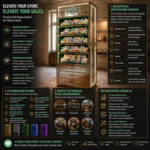 Élégant présentoir à cigarettes de luxe avec finition métallique, éclairage LED, pour magasin de tabac - Product Image 3