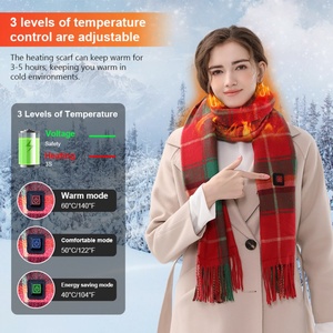 Bufanda Eléctrica Recargable con Calefacción, Diseño a Cuadros Rojos Navideños, Lavable, para Hombres y Mujeres, Bufanda Térmica de Invierno - Product Image 4