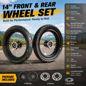 HSKabin Kenda 14 Inch Road <b>Wheel</b> Set Tubeless Tyre New for Dirt Bike Front Rear 90/90-14 Black Spoke with Rotor Sprocket - Product Image 2