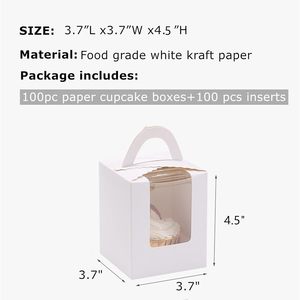 Boîtes à cupcakes individuelles avec fenêtre, contenants à cupcakes individuels blancs avec poignée, boîte à pâtisserie en papier kraft - Product Image 2