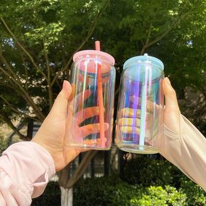 Verre canette irisé arc-en-ciel de 16 oz pour sublimation, idéal pour les wraps UV DTF - Product Image 4