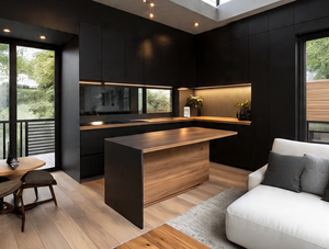 काले मैट लेसर शैली मिश्रण प्रकाश वेनर फिनिश रसोई कैबिनेट अद्वितीय द्वीप के साथ - Product Image 3