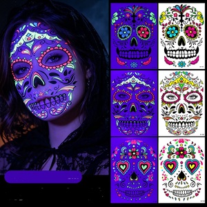 Tatuajes Temporales que Brillan en <span class=keywords><strong>la</strong></span> Oscuridad, UV Neón, Dí<span class=keywords><strong>a</strong></span> de Muertos, Calavera Mexicana, Pegatinas Faciales para Halloween - Product Image 2