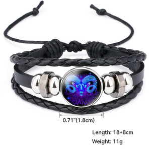 Braccialetto Zodiacale in Vera Pelle con Segni Astrologici Ariete Gemelli <span class=keywords><strong>Cancro</strong></span> Leone Vergine Bilancia Scorpione Sagittario Capricorno Acquario Pesci - Product Image 2