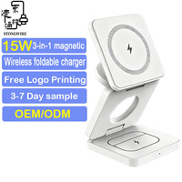 Chargeur sans fil magnétique 15W PD3.0 ignifuge 3-en-1 pliable multifonctionnel avec support de charge et port Type-C pour téléphone, écouteurs et montre