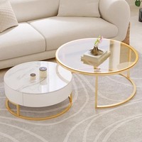 Ensemble de table basse nordique moderne pour salon avec pieds dorés, plateau en marbre et armoires de rangement, meubles de maison en verre