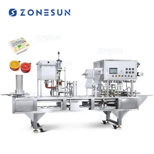 ZONESUN ZS-AFS01 – Machine automatique de remplissage et de scellage de jus de gelée de Type linéaire à Double tête, de Sauce, de yaourt, de tasse de beurre thermoformable