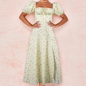Jupes longues rétro pour femmes, manches bouffantes, imprimé Floral, <span class=keywords><strong>mi</strong></span>-longue, style bohémien, nouvelle collection - Product Image 3