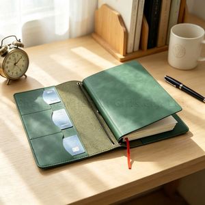 ปกสมุดโน้ตแบบพับได้หนัง PU สไตล์วินเทจ พร้อมห่วงใส่ปากกา สมุดบันทึกแบบสร้างสรรค์ ปกสมุดบันทึก TN พร้อมช่องใส่การ์ด - Product Image 1