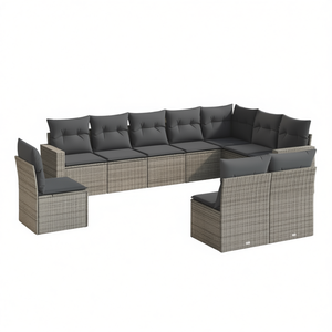 Grand ensemble de canapés de jardin en rotin gris, structure en acier thermolaqué, mobilier d'extérieur pour jardin, design contemporain, 10 places et plus - Product Image 1