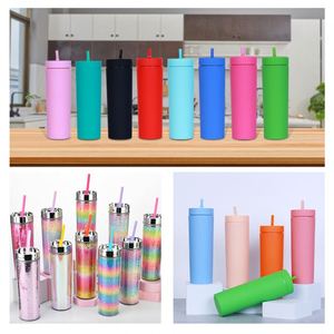 Custom Logo 16Oz Plastic Skinny Tumbler Bpa Free Matte Acrylic Iced Coffee Travel Mug Reusable Party <b>Cup</b> <b>With</b> and <b>Straw</b> Lid - Product Image 5