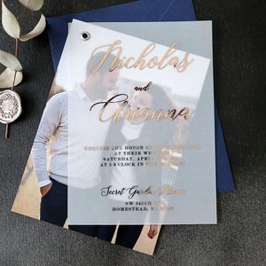 Invitaciones de boda de vitela elegantes con lámina de oro e imagen Invitación frustrada personalizada en oro Plata Oro rosa - Product Image 2