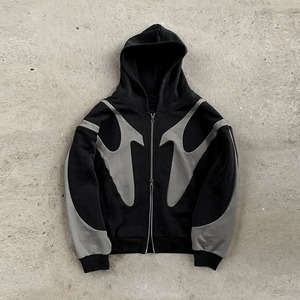 Thiết Kế Tùy Chỉnh Pháp Terry Hoodie Puff In Áo Màu Khối Hai Cách Dây Kéo Thời Trang Đường Phố Quá Khổ Cắt Mens Áo - Product Image 2