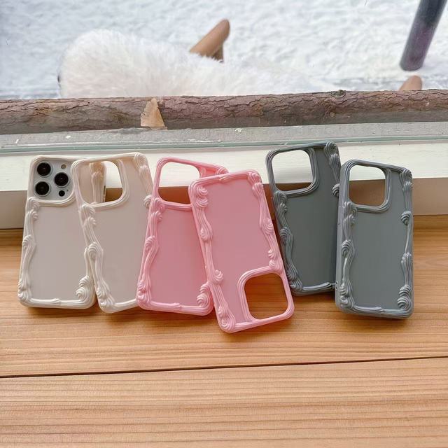 Textured Wavy Line Design Straight Edge Solid Color Phone Case for Samsung Mobile Phones
