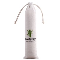 Vaisselle en paille de bambou imprimée de logo personnalisé Petit sac pochette en toile de coton blanc écologique avec cordon de serrage Sacs Long sac en lin de coton