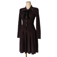 Nouveautés 2026 - Ensemble en tricot pour femmes en 2 pièces pour l'automne - Cardigan à col rabattu avec boutons perlés et mini-jupe - Tenue décontractée avec ceinture