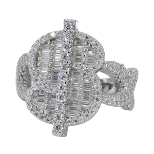 Nouvelle Bague de Créateur Personnalisée en Or Blanc avec Moissanite VVS Taille Baguette Bulle et Symbole du Dollar, Style Hip Hop pour Hommes et Femmes - Product Image 6