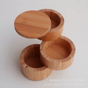 Round Rotating Wooden Condiment <b>Boxes</b> With Magnetic Lids For <b>Herb</b> Spice Storage Custom Made Size Dust Resistant - Product Image 3