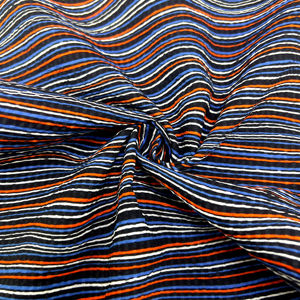 En stock Tissu en coton à rayures ondulées noir bleu orange 80 g/m² infroissable et résistant au sel pour la confection de vêtements - Product Image 4