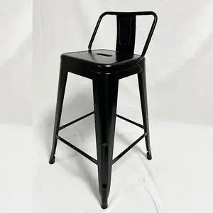Taburete de comedor para Patio al aire libre apilable hecho a mano comercial de alta calidad, sillas de Bar de Metal, asiento de madera, taburete de Bar negro para Bar