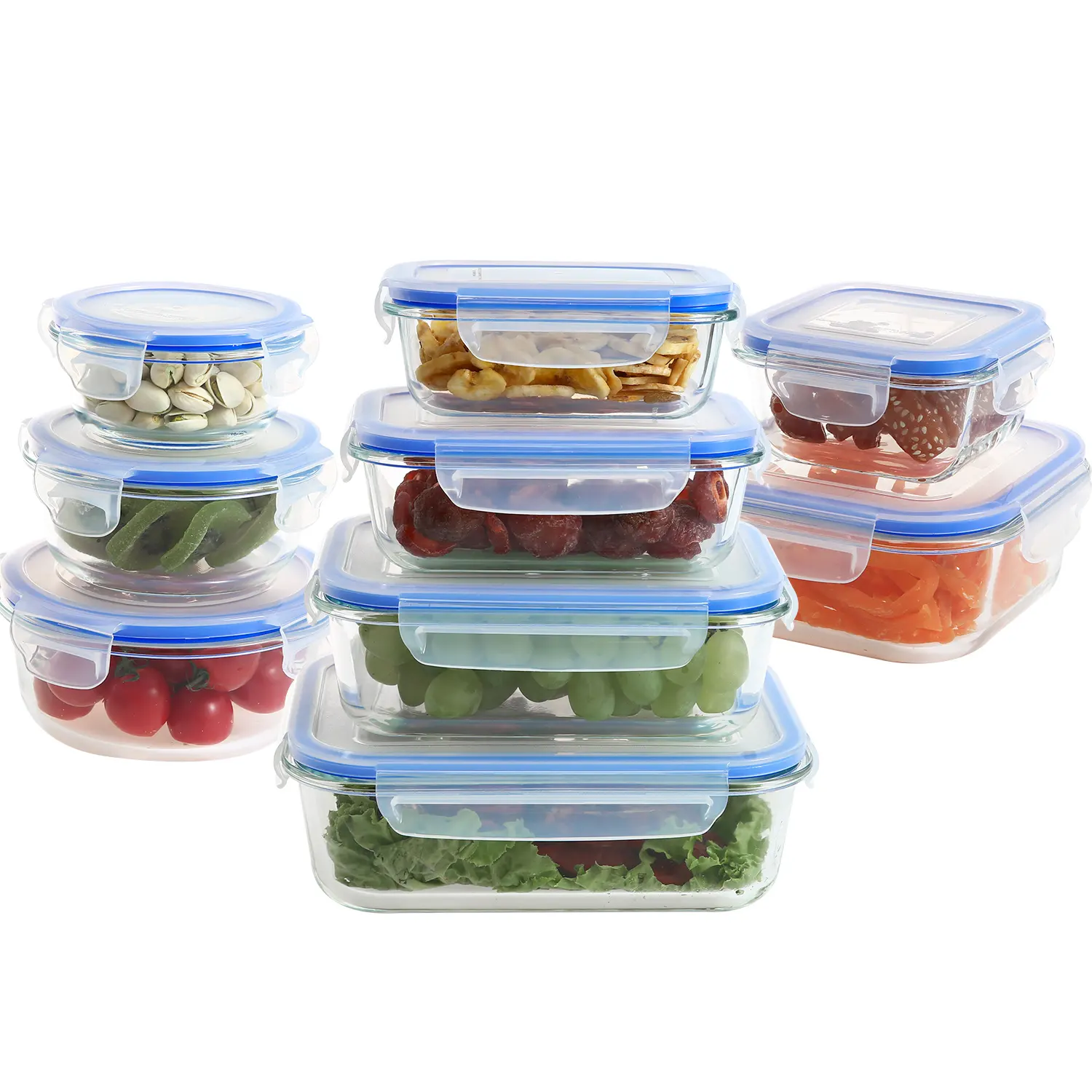 Home Storage Organization 18 pcs glass food container set with plastic lid