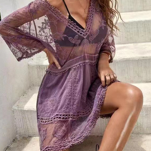 Robe de plage en dentelle, sexy, ample, vacances, bikini, protection solaire, style bohème, costumes de bain pour femmes, F-1395, <span class=keywords><strong>2023</strong></span> - Product Image 4